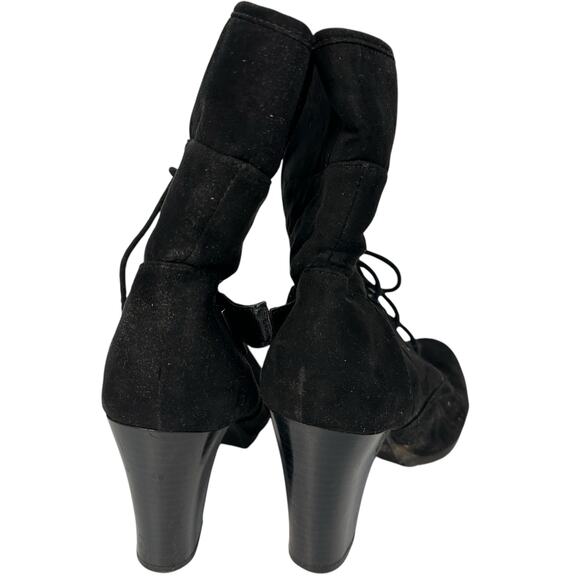 White Mountain Heeled Fleece Lined Black Faux Suede Boots 7 Classic Casual - Picture 4 of 8